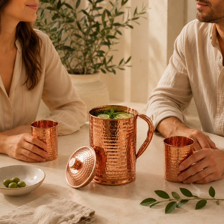 Hand-Hammered Pure Copper Pitcher by Thandi & Maya