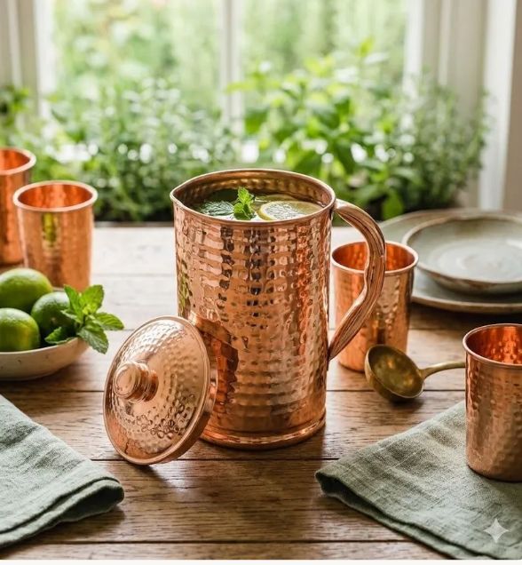 Hand-Hammered Pure Copper Pitcher by Thandi & Maya