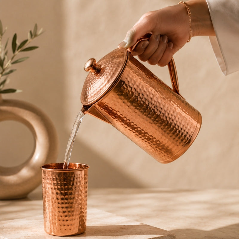 Hand-Hammered Pure Copper Pitcher by Thandi & Maya