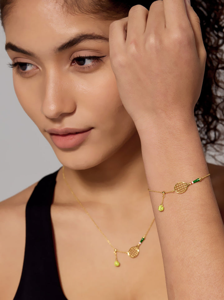 Collana a Forma di Racchetta da Tennis in Rame Verde Ecologico